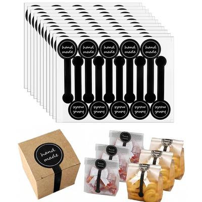 5/10/20/50/100 Sheets Thank You Handmade Seal Stickers Black Striped Long Labels Stickers for Packaging Gift Lollipop Bread