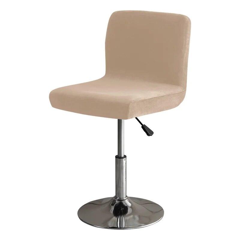 Soft Velvet Bar Stool Chair Cover Solid Stretch Rotating Chair Slipcover Elastic Low Back Office Dining Seat Protector Dark Blue