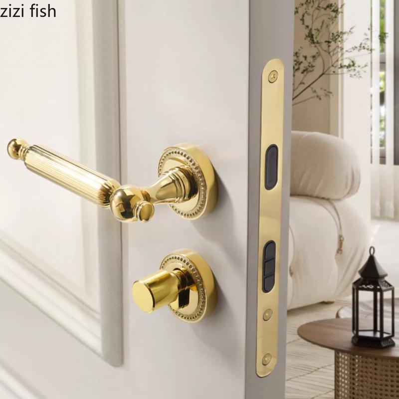 Golden Bedroom Door Lock Indoor Split Lock Zinc Alloy Door Handle Silent Locks Wood Door Safety Locks Doors Hardware Accessories