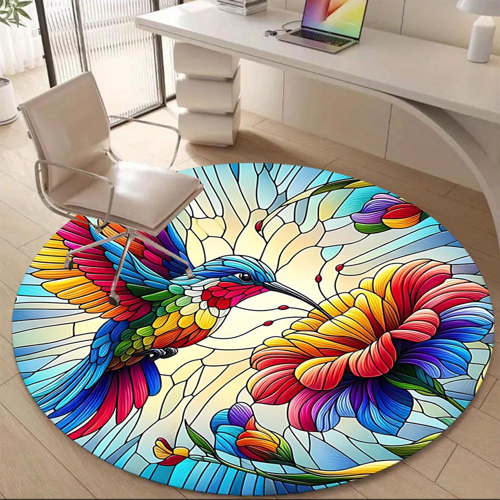 1pc Hummingbird Flowers Office Round Area Rug, Indoor Mat Suitable ForOffice, Under Office Chairs Bedroom Living Room Home Decor, Room Deco D164