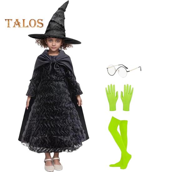 

Костюм розовой принцессы-ведьмы для девочек, платье для косплея с шапкой, перчатками, очками, чулками, легкий костюм для вечеринок на Хэллоуин 110cm чёрный
