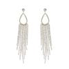 Korea Temperament Sparkling Full Rhinestone Long Tassels Hollowed-out Teardrop-shaped Dangle Earrings for Women Designer Jewelry