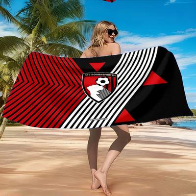 Soccer Ball Afc Crest Printed Microfiber Beach Towel, Soft And Absorbent, Quick-Dry, Ideal for Summer Travel, Beach Essential, Swimming Pool