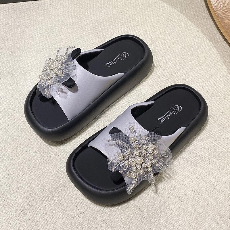 

Крутые тапочки на толстой подошве, женские летние, для улицы, модные, с мягкой подошвой, тапочки с цветами, новые высококлассные сандалии на платформе 35 серый