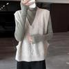 Women's Wool V-neck Diamond Pattern Knit Vest - Versatile Loose Sleeveless Cardigan for Autumn/Winter