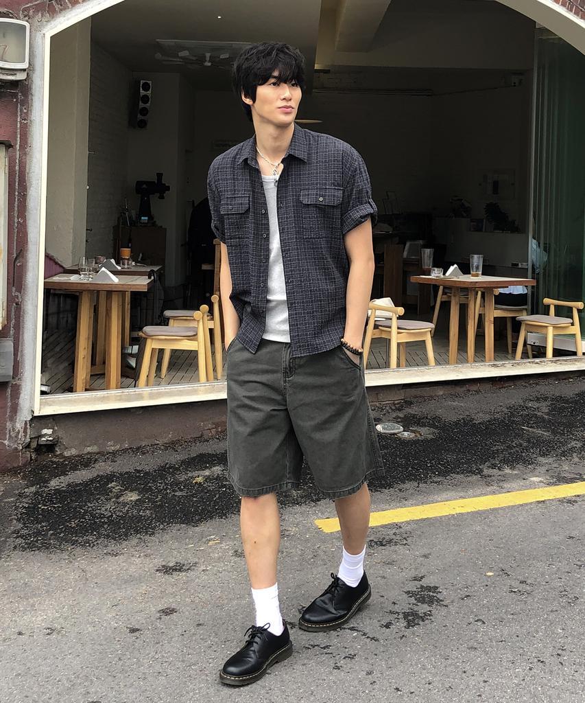 Dei [Summer] Roll-Up Two-Pocket Check Half Shirt