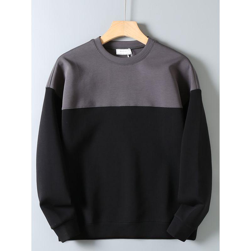 Foreign Trade Surplus Skin-Friendly Air Cotton Sweatshirt for Men, Autumn Fashion Color-Blocking Round Neck Loose Comfortable Wrinkle-Resistant Top