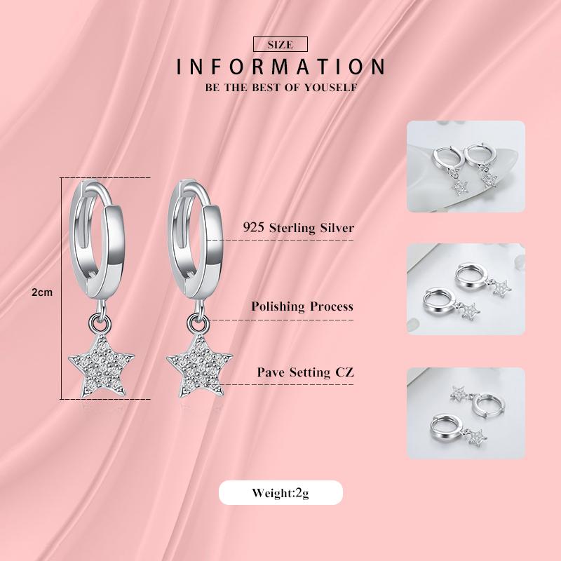 Modian Luxury 925 Sterling Silver Hearts Stars & Moon Dangle Earrings Fashion Silver Jewerly For Women Wedding Earring Gift