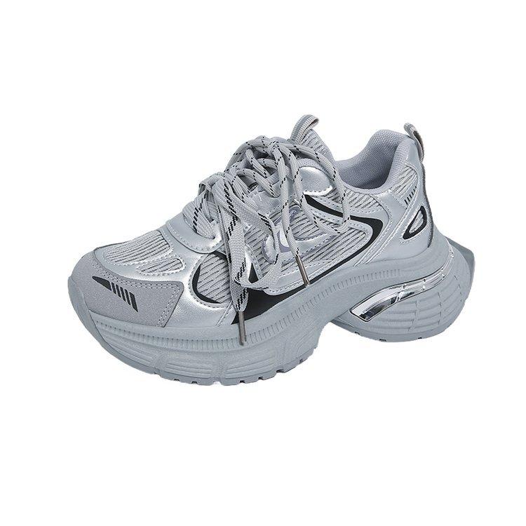 

[Yushilai] Silver platform dad shoes women s spring 2025 new height-increasing fashion casual versatile single shoes 40 срібний
