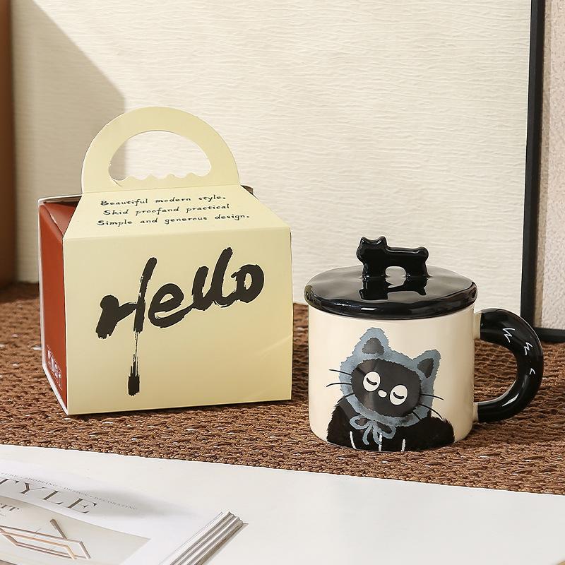 Ceramic Cup Cute Cat Mug with Lid High Value Water Cup for Girls Home Couple Coffee Breakfast Cup for Men