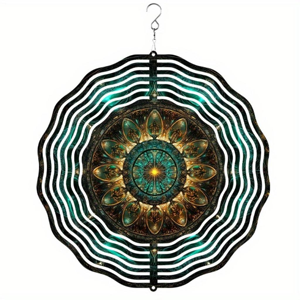 1pc 2D Mandala Wind Chime, Colorful Metal Garden Aesthetic Hanging Decor, No Battery Required, Outdoor Christmas and New Year Gift