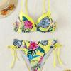 New Women's Tropical Floral Print Bikini Set High Elasticity Lycra Fabric Button Details Comfortable Fit Swimwear Ensemble