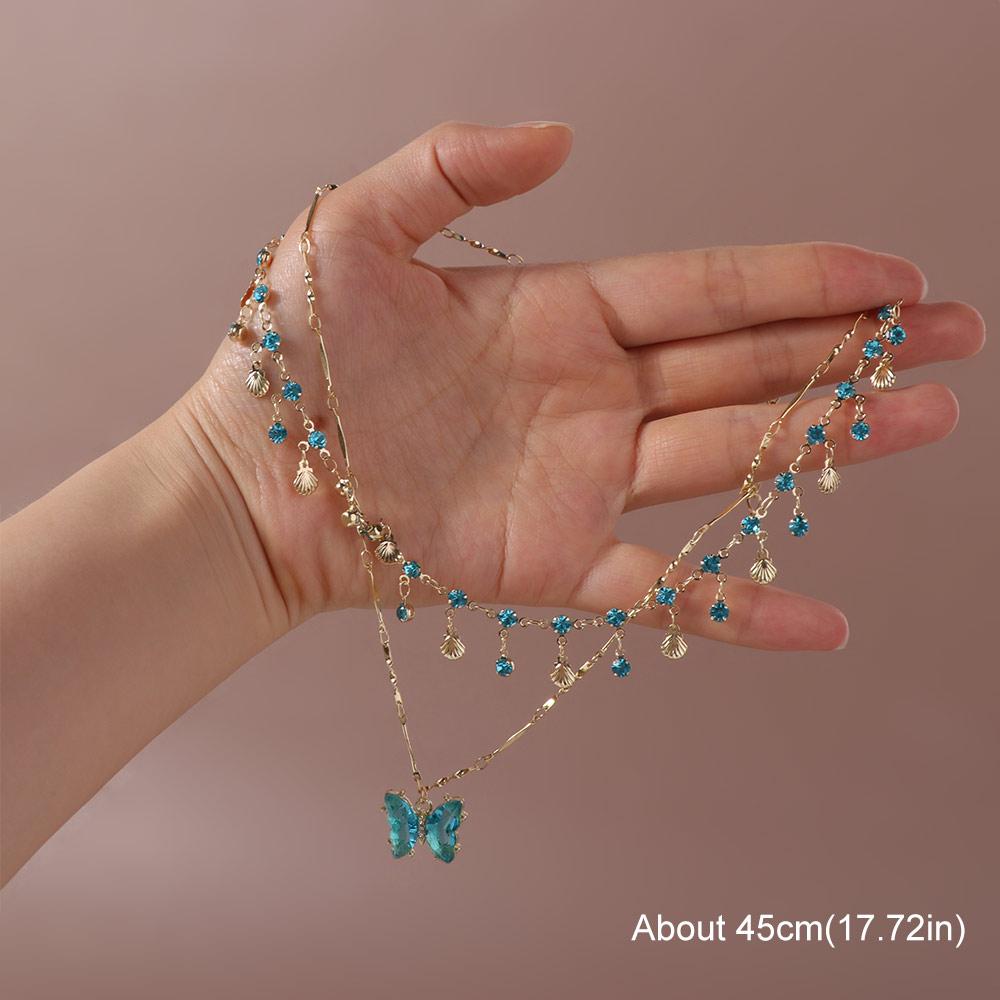 Rhinestone Clavicle Chain Tassel Shiny Choker Elegant Butterfly Necklace Party