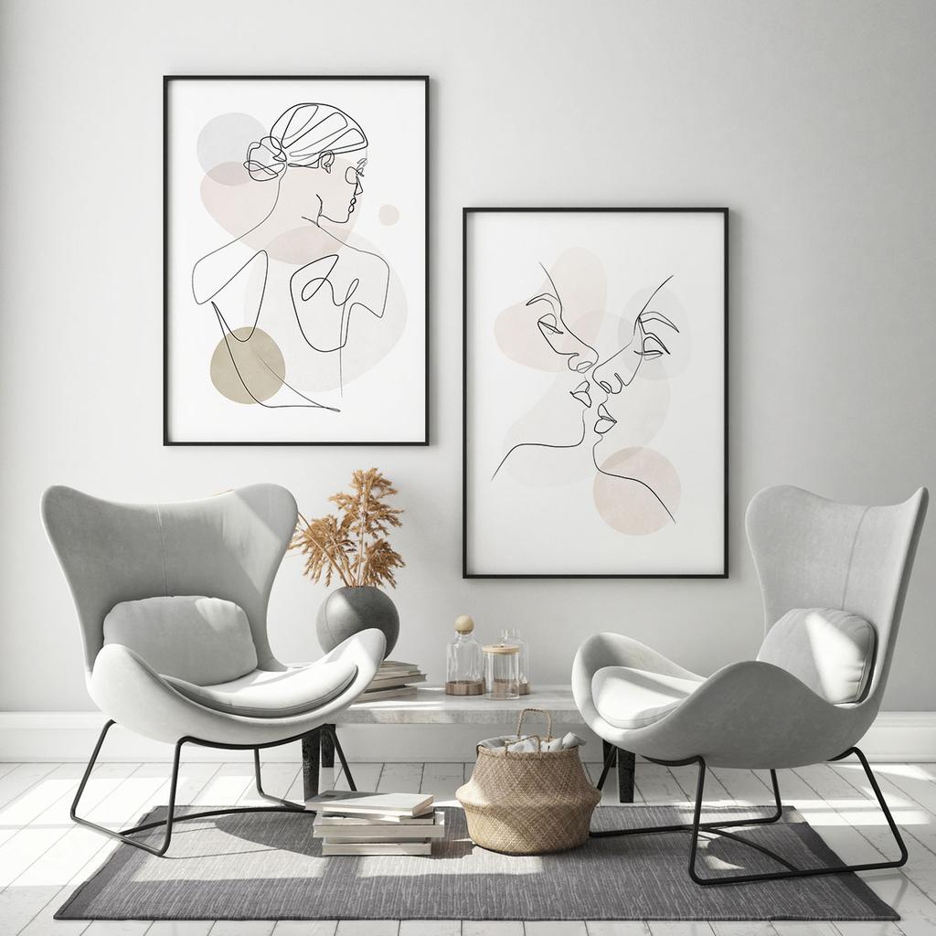 Set of Two Posters One Line Pastels