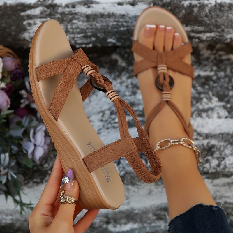 Sandalen Damen Sommer neu Zehenfrei Perlen Damen Sandalen Böhmische Keilabsatz Strandsandalen