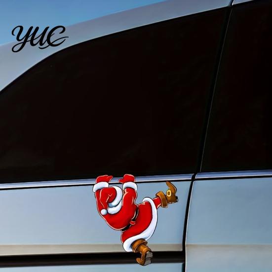 Removable Christmas Party Decals Hanging Santa Claus Car Sticker, Self Adhesive Decorative Decal, Body Waterproof PVC Auto Exterior Cling for