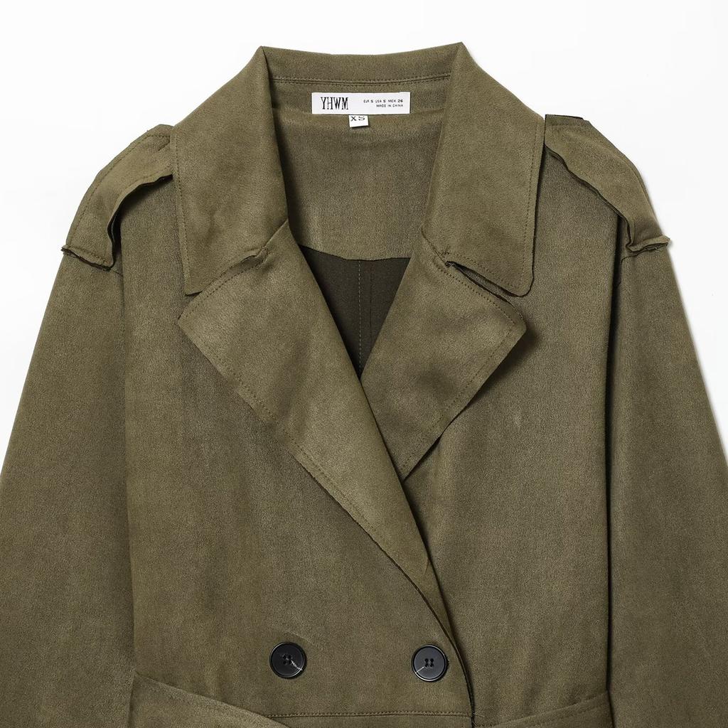European and American Style, New Women's Clothing, Fashionable, Versatile, Cross-border Anti-velvet Leather Effect Long Trench Coat