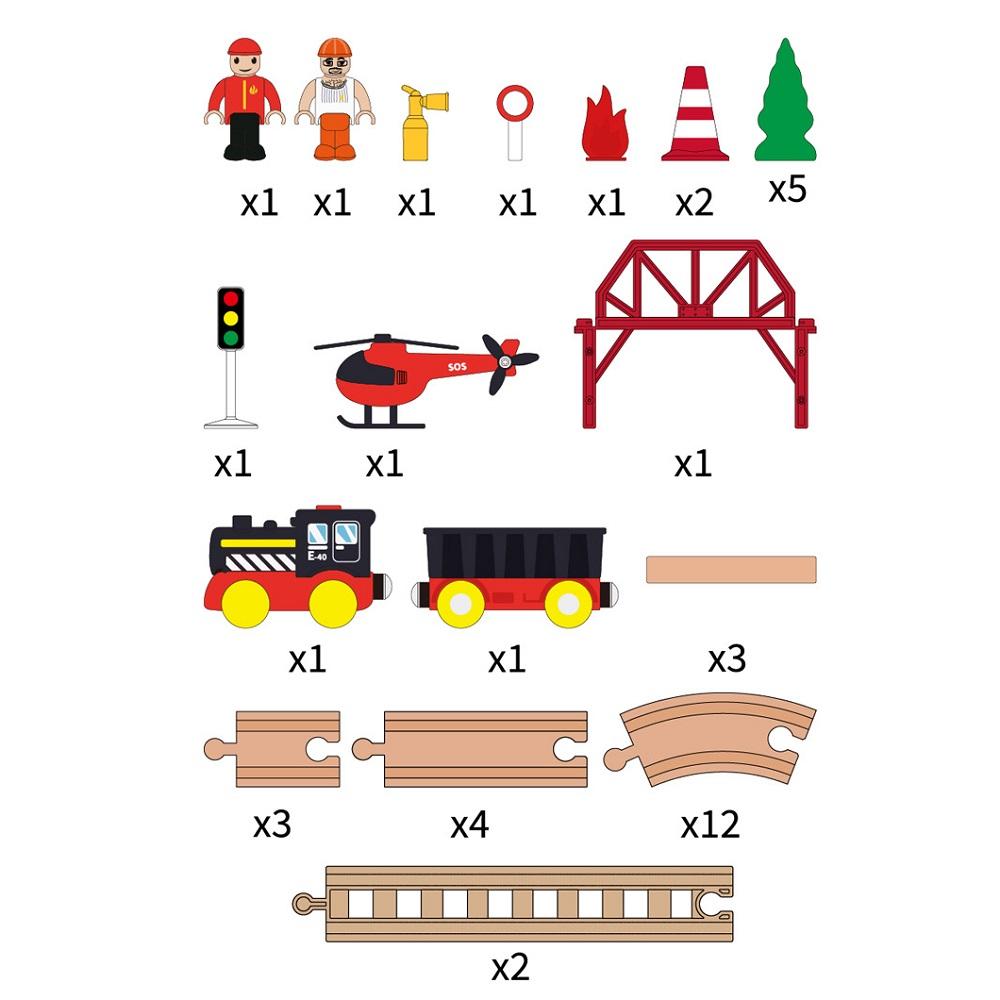 Educational Wooden Toy Rail Car Children Diy Fire Forest Track Bridge Suit Thomas Train