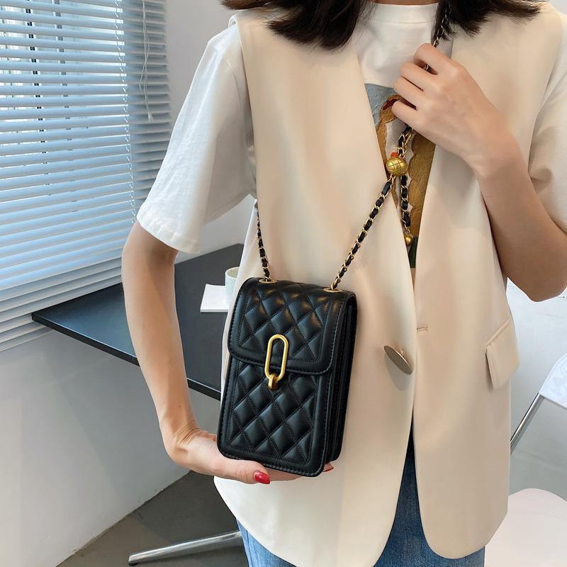 Textured small square bag women's summer new trendy fashion diamond chain messenger bag niche mobile phone bag