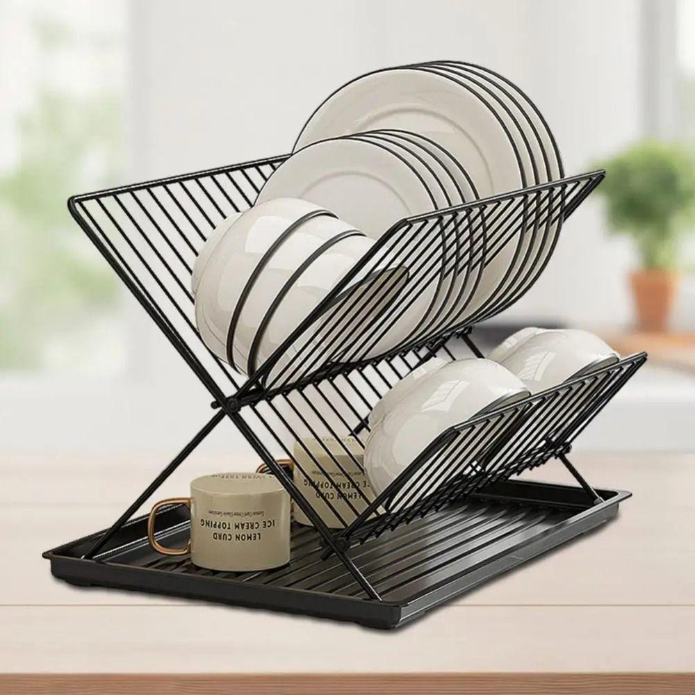 X-Shape Countertop Dish Drainer Non-slip Kitchen Tableware Holder Plate Drying Shelf  Home