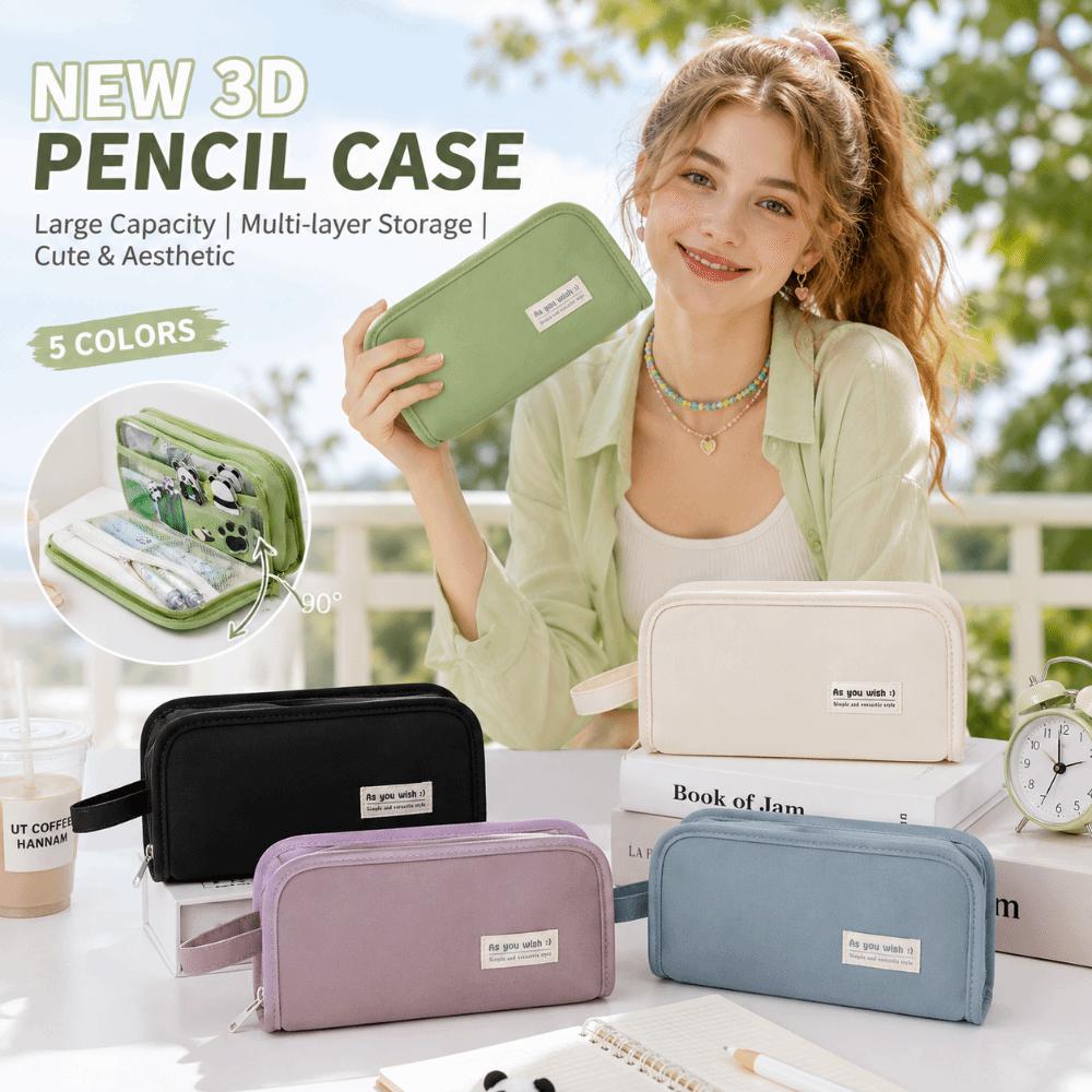 Large Capacity Pencil Case Solid Color Cosmetic Bag Durable Pen Bag Organizer  Boys Girls