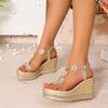 Large Size Wedge Sandals 22 Summer New European and American One-word Buckle with Platform Sandals