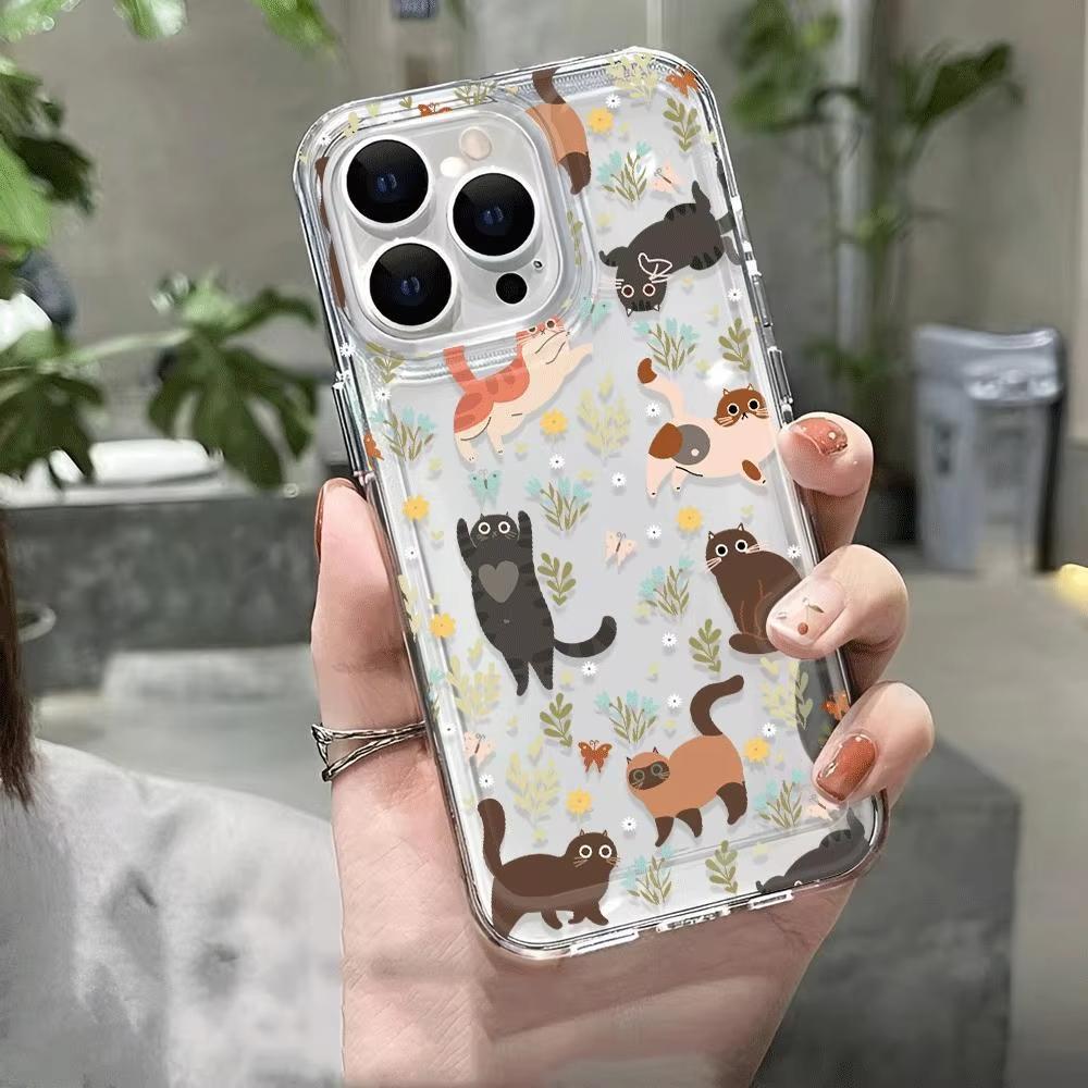 

Cute Little Cat Grass TPU Transparent Phone Case for Samsung S25 S24 S23 S22 S21 S20 Note20 FE Ultra Plus 5G Shockproof Cover S23FE