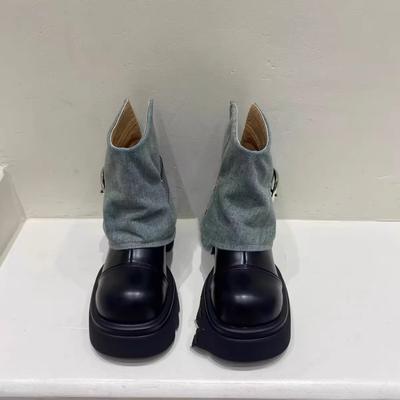 Stivaletti da Donna Design di Lusso con Fibbia Stivale a Metà Polpaccio Stivali da Donna Cool Street con Zeppa Stivali Alti Casual da Donna Botas Muje