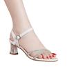 Crystal thick heel one-button open-toed sandals 2025 summer new rhinestone fashion Roman shoes wear versatile sandals