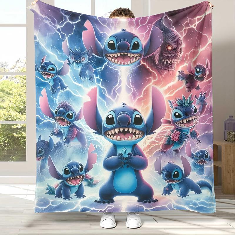 Cartoon S-Stitch Kawaii Flannel Blanket,Ultra Soft Warm Plush Throw for Home Bedroom Bed Sofa Cover Camping Picnic Gift Kids