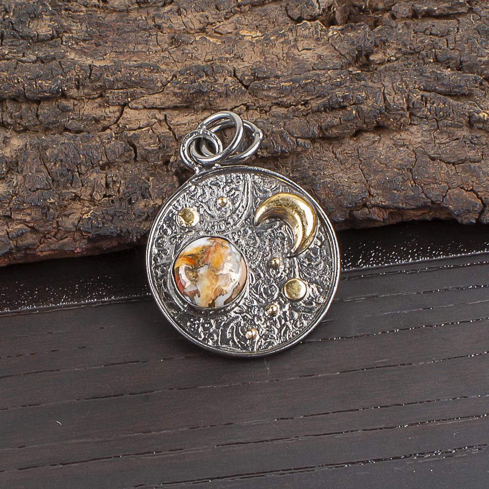 

Orange Spiny Turquoise Gemstone Jewelry, 925 Solid Sterling Silver Pendant, Handmade Attractive Silver Pendant For Wedding Gift 1.30 Inches оранжевый