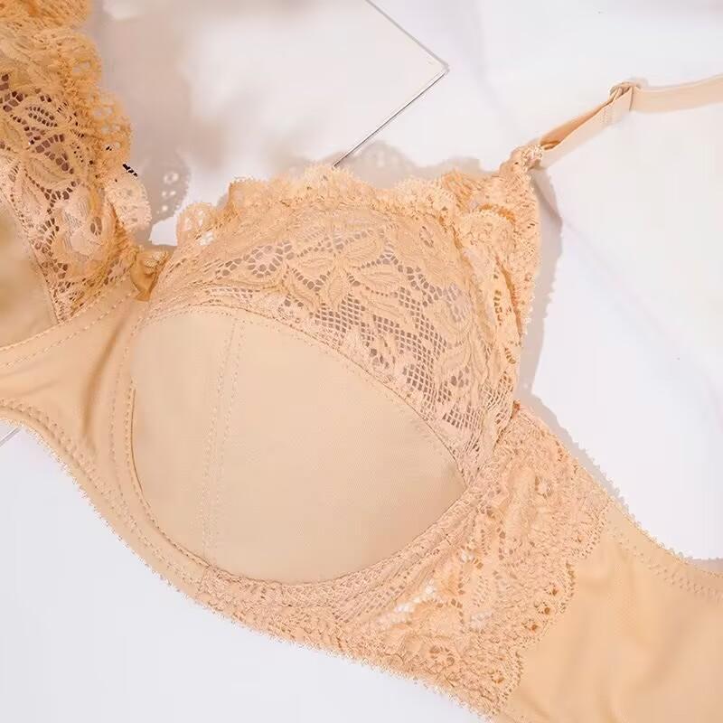 BH in Übergröße für Damen, romantischer französischer Stil, sexy Spitzenunterwäsche, vollständige Abdeckung, atmungsaktives Bralette mit Schwamm und Bügel, D-Cup-Dessous