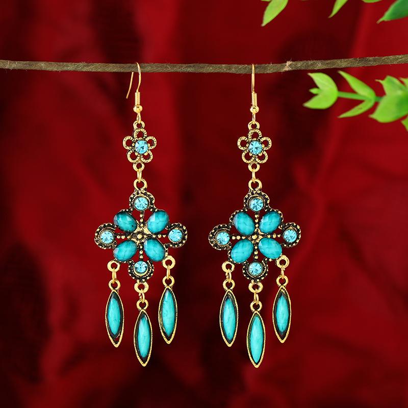 Crystal fringed earrings women's bohemian long temperament personality retro court earrings
