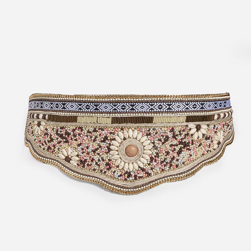 Bohemian Beaded Waist Belt With Geometric Elements And Adjustable Fit For Ladies