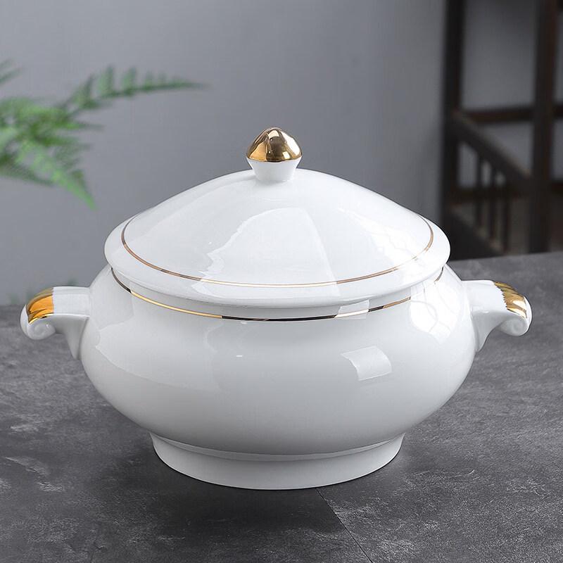 Jingbaodi Ceramic Soup Pot with Candle Warmer Set