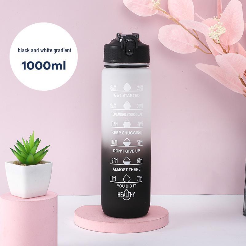 Gradient Color 1L Sports Water Bottle with Straw - Large Capacity Outdoor Plastic Space Cup