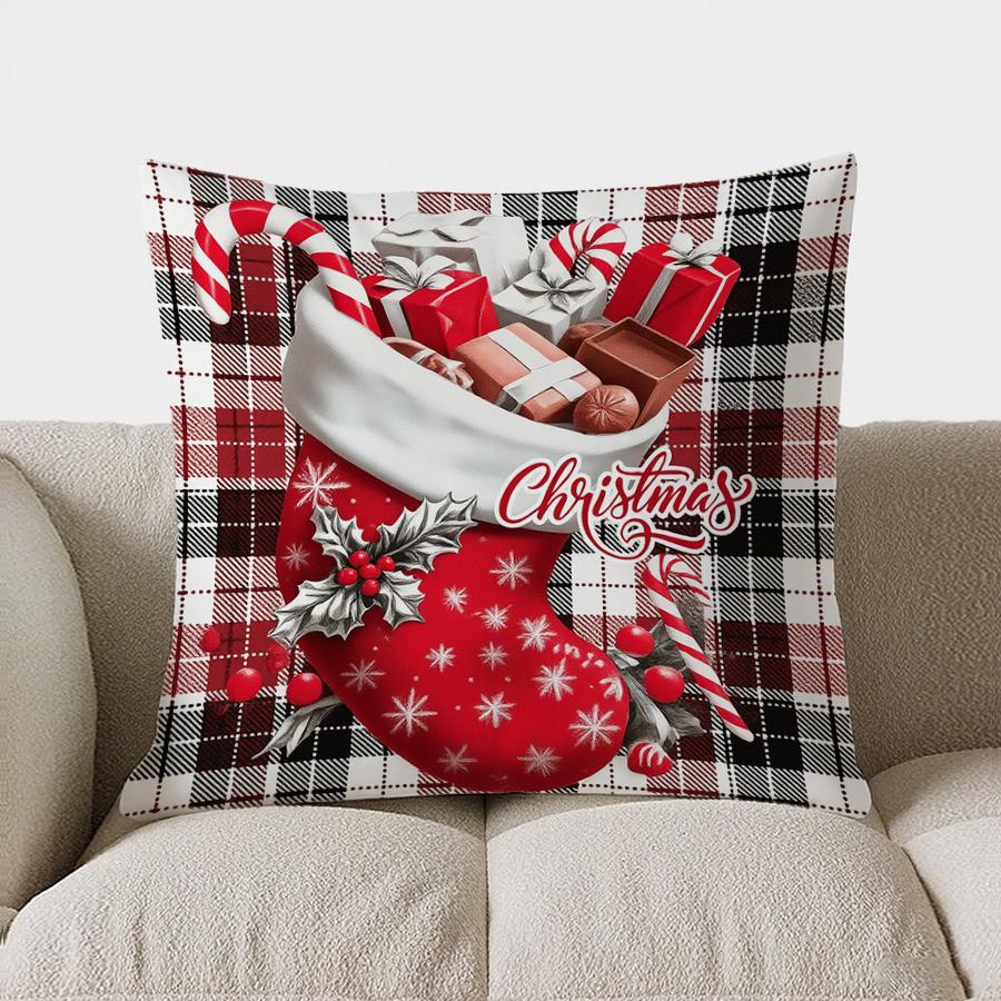 

Home Decor Christmas Candy Canes And Gift Pillow Cover Pattern Cushion Cover Suitable For Sofa Bedroom Car Pillow Cover 40x40cm