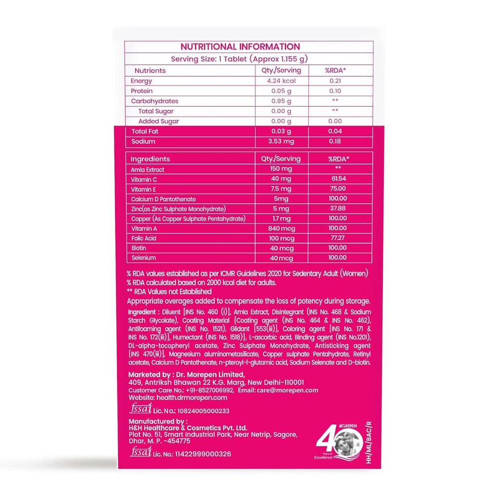 DR. MOREPEN Biotin+ Multivitamin Tablets With Amino Acids, Amla, Turmeric & Green Tea, 60 Tabs Pack of 2