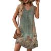 Women's Fashion Printed Summer Sleeveless V-neck Tank Top Pocket Casual Loose Dress