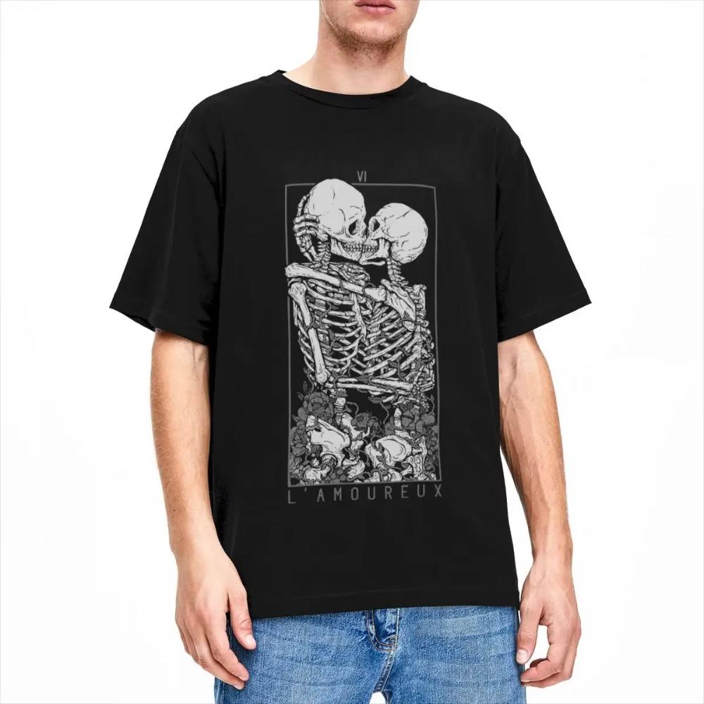 Skeleton Couple Kiss The Lovers Tarot Merch Shirts Men Women Skull Art Cool  Graphic Printing Clothes