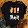 Cartoon Cute Sushi Hug Women T Shirt Clothing Fashion Kawaii Tops Tee Tshirt Ladies Graphic White Short Sleeve Female T-Shirt
