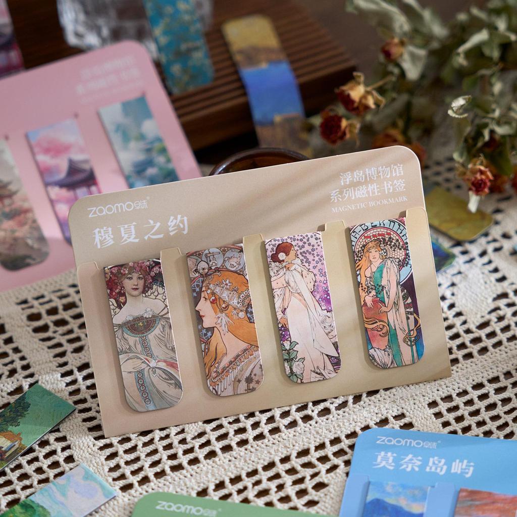 4pcs Retro Painting Magnetic Bookmarks Pack for Books Monet Mucha Gallery Page Clips Book Marker Unique Reading Gift