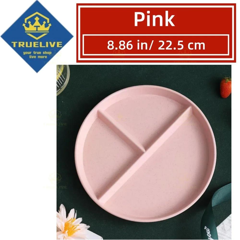 5/3/1pcs Reusable Round Dinner Plate Divided Dish In 3 Diet Dinner Plate Lightweight Wheat Straw Plates Weight Control Bowl