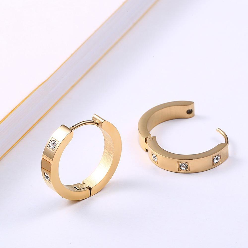 Stainless Steel Rose Gold Crystal Stones Hoop Earrings Jewelry Women Ladies Minimalism Earrings Jewellery Gift for Him