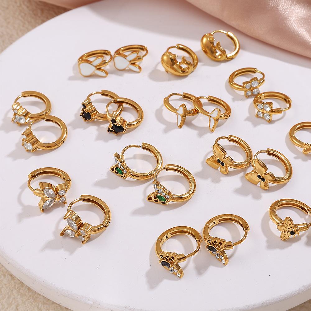 18k Gold Plated Rhinestone Butterfly Hoop Earrings - Women's Exquisite European & American Style