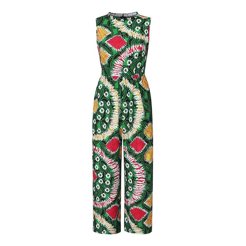 Plus Size Women Short Sleeve Print Casual Loose Long Jumpsuits Rompers