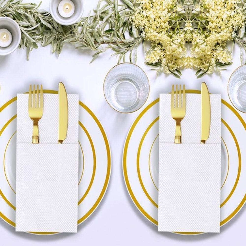 Thicken Built-in Flatware Pocket Paper Napkins Convenient Dinner Napkins  Cafe Supplies