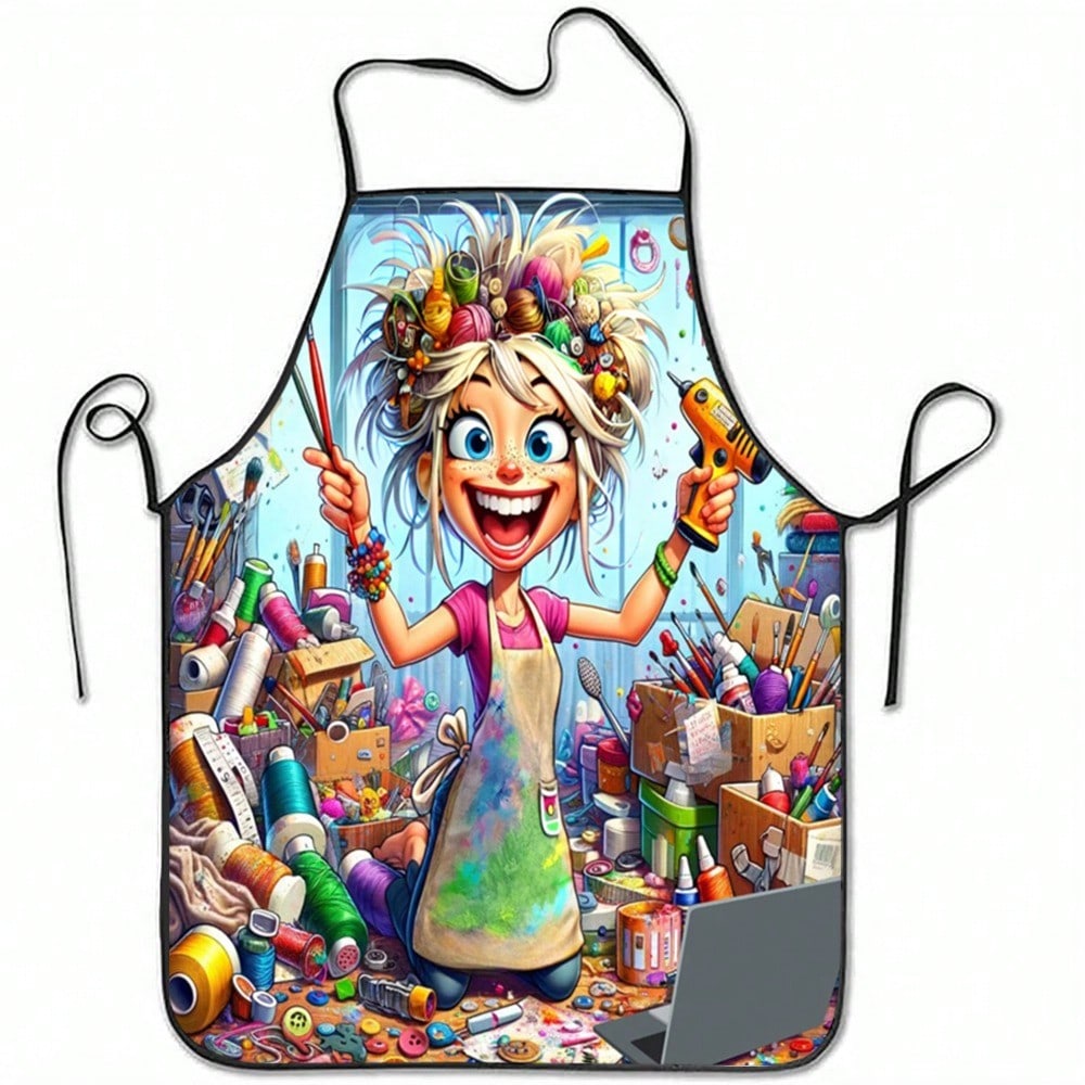 

Funny Artist Apron, Crazy Painter Woman Art Studio Print Kitchen Bib, Novelty Creative Cooking Apron 38x47cm