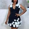Women's European & American Style Deep V Floral Bandage Dress - Sexy Evening Gown & Short Dress