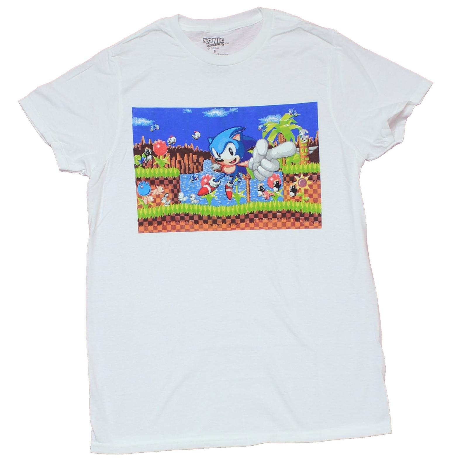 Sonic the Hedgehog Adult New T-Shirt - 16-bit Pointing Game Play Pic S